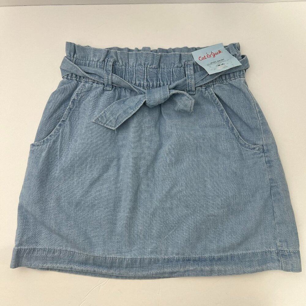 Cat & Jack girls Midi Skirt Chambray Denim With Tie Sz 8